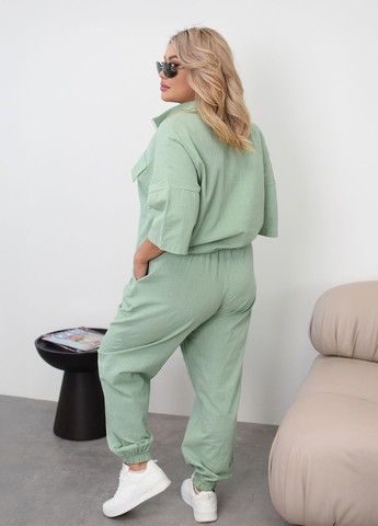 Костюм жіночий з льону літній оверсайз фасону (кофта + штани) No Brand (344448544)