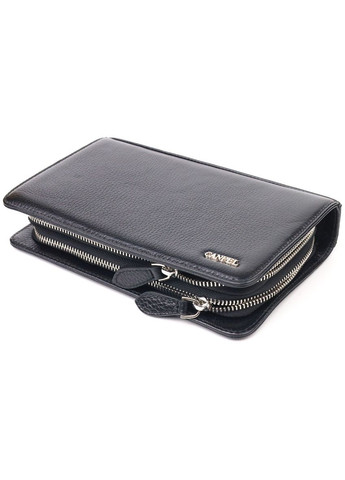 Оригинальная мужская барсетка на два отделения из натуральной зернистой кожи черная 21567 Canpellini (362417483)