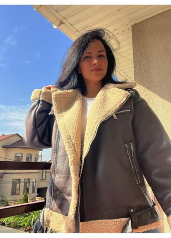 Дубленка женская 264 удлиненная оверсайз мех пилот молнии с ремнем AFTF BASIC (304291656)