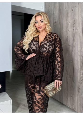 Брючний мереживний костюм двійка Арт: 7066.14, шоколад, розмір 64-72 No Brand (355469634)