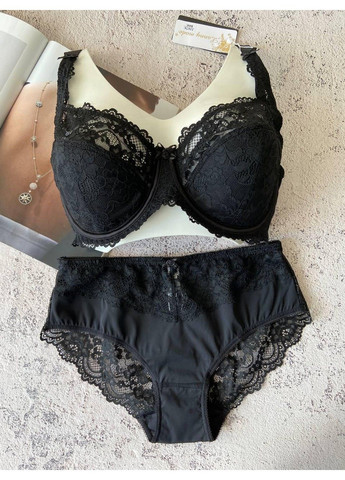 Черный черное женское нижнее белье большого размера комплект на чашку е Lanny Mode