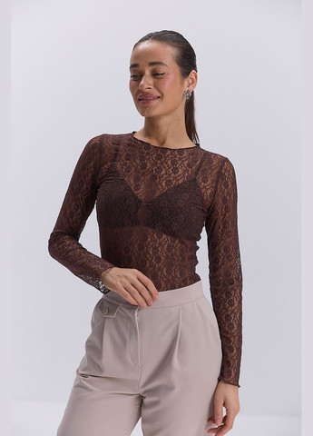 Жіночий мереживний лонгслів шоколадного кольору Arjen (330988484)