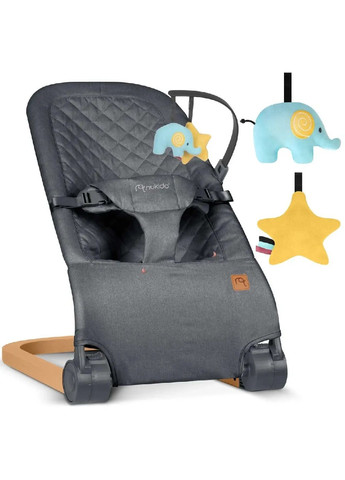 Детское складное кресло качалка шезлонг лежак с игрушками съемной дугой стеганным сиденьем (479931-Prob) Серое Unbranded (326738199)