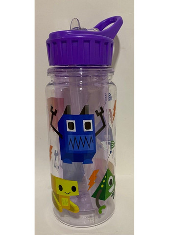 Бутылочка детская для воды 350 мл с трубочкой Робот,фиолетовая 1215 No Brand (291161865)