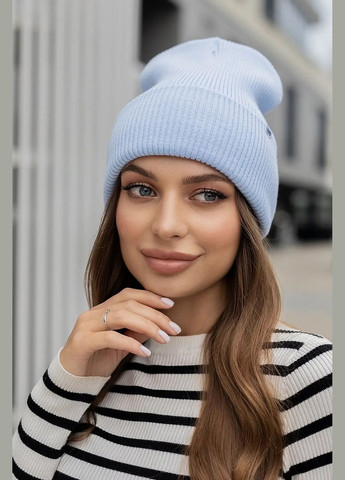 Жіноча шапка в рубчик Аліта блакитного кольору Hide (307497978)