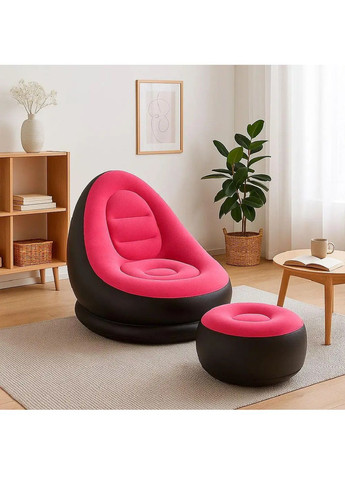 Надувне крісло диван з пуфом насосом флокованим покриттям максимальним навантаженням 100 кг 116х98х83 см (480501-Prob) Рожеве Unbranded (336434323)
