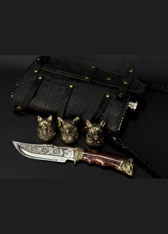 Набор люкс фляга 1,8 л в коже с бронзовыми чарками Звери 3 шт +нож 48440047 NB Art (346152178)