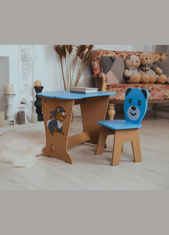 Детский синий столик и стульчик с рисунком Львенок. Крышка облако No Brand (323223322)