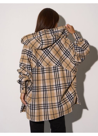 Бежевая повседневный рубашка в клетку No Brand с длинным рукавом