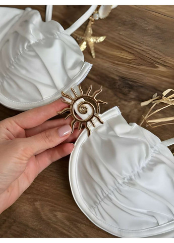 Білий літній жіночий літній відвертий яскравий роздільний купальник чорний No Brand