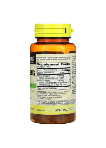 Натуральная добавка Whole Herb Korean Ginseng, 60 таблеток Mason Natural (293479544)