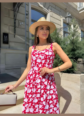 Жіноча літня легка сукня сарафан міді з квітковим принтом штапель зелена Україна (341675985)