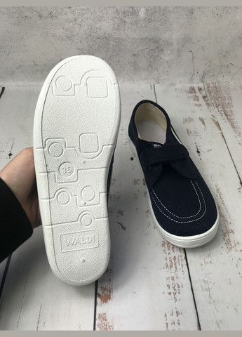 Темно-синие топсайдеры мокасины текстильные детские темно-синий (100) Waldi на липучке