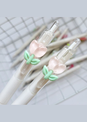 Гелевая ручка в корейском стиле с объемной фигуркой белый тюльпан черная гелевая паста сменный стержень No Brand (320916876)