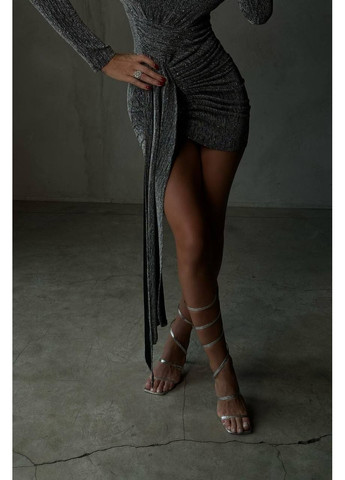 Сріблястий святковий, вечірня жіноча сукня зі шлейфом No Brand однотонна