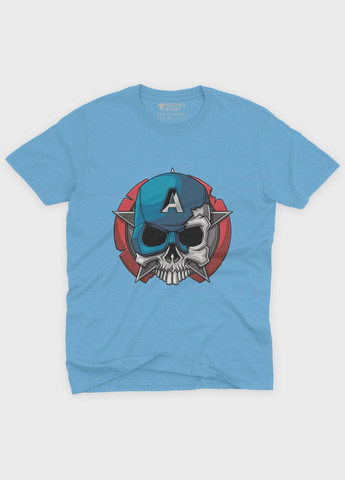 Голубая демисезонная футболка для девочки с принтом супергероя - капитан америка (ts001-1-lbl-006-022-003-g) Modno