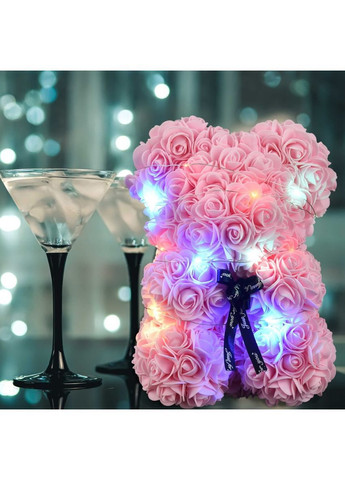 Подарочный 3D-мишка Teddy Flower из декоративных роз с яркой подсветкой 25 см (2104618745) No Brand (367056675)