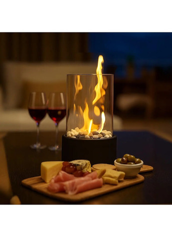 Домашній настільний бездимний біокамін на біоетанолі з чорними білими каменями гасителем вогню 150 мл 28×16×16 см (481662-Prob) Unbranded (364771164)
