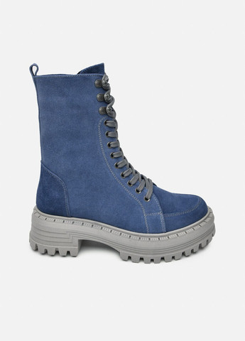 Осенние высокие демисезонные замшевые ботинки голубые на шнуровке и боковой молнии на высокой подошве (отшив 3 дня) берцы Paradize из натуральной замши