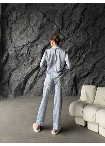 Сіра всесезон жіноча шовкова піжама з принтом lv сорочка + брюки Vakko