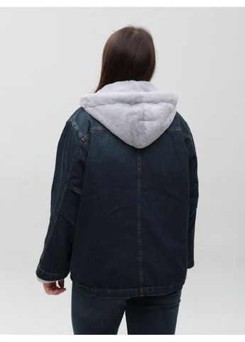 Темно-синяя зимняя куртка женская джинсовая с мехом внутри синяя большой размер Whitney Вільна