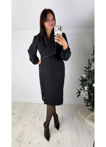 Чорна святковий плаття з креп-костюмки та шифону з термокамінням — заміри в описі силуетна DK/DL Мода без кордонів однотонна