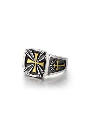 Модное мужское кольцо золотистый рыцарский мальтийский крест доблесть и честь размер регулируемый Fashion Jewelry (294611997)