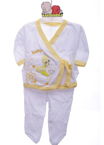 Білий комплект розпашонка, повзунки, шапочка трикотажний в коробці бджілка біла 62 см (40196) BABYKROHA