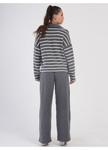 Серая зимняя костюм женский трикотажный в полоску лонгслив + брюки Vienetta