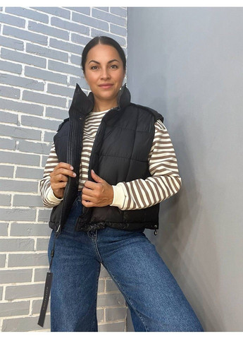 Жилетка женская 9039 стеганная короткая вставка из экокожи на спине Lady yep (304291620)