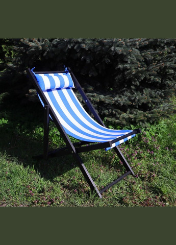 Розкладне дерев’яне крісло шезлонг з тканиною, для дачі, пляжу. Блакитний у смужку, колір каркасу: Чорний No Brand (316221681)
