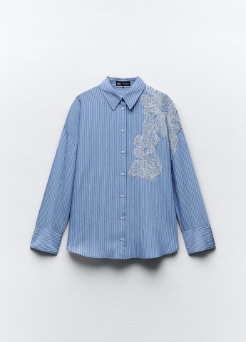 Синяя классическая рубашка в полоску Zara