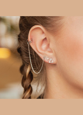 Срібні сережки пусети асиметричні Трикутники без камінців Каштан (342334824)