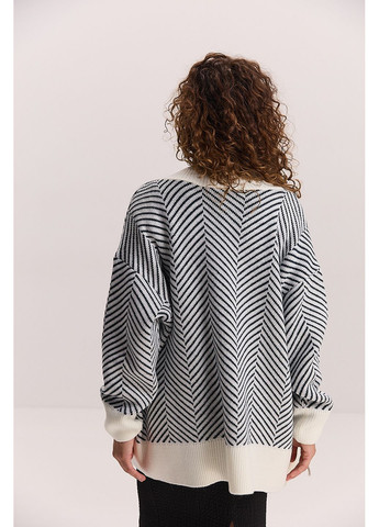 Жіночий кардиган oversize молочний з синім візерунком ялинка Arjen (353306034)