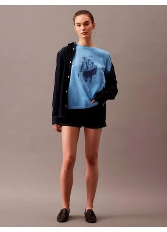 Футболка хлопковая женская Синяя Calvin Klein - (400041699)