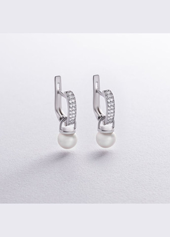 Срібні сережки з перлами і фіанітами 90200333 Oniks (276969718)
