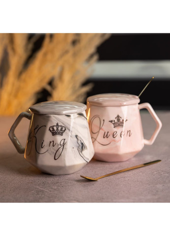 Парні чашки порцелянові King & Queen 400 мл з кришками FM-31 No Brand (368641429)