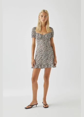 Черное платье лето,черный в цветы, Pull & Bear
