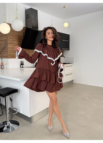 Коричнева вечірня сукня з тонкої костюмки замір в описі DK/DL Мода без кордонів однотонна