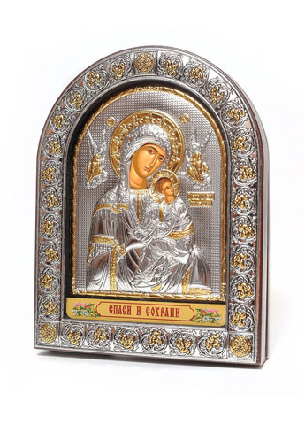 Страсна Божа Матір 21х26 см срібна ікона з позолотою під склом, обгорнута в шкіру (Греція) Silver Axion (266266158)