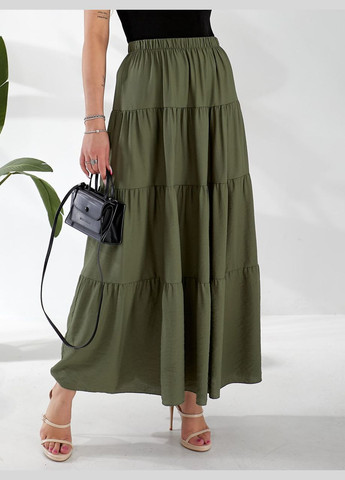 Оливковая (хаки) повседневная однотонная женская юбка с воланами Avanti