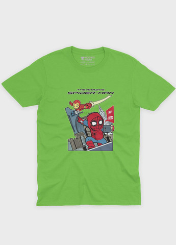 Салатова демісезонна футболка для хлопчика з принтом супергероя - людина-павук (ts001-1-kiw-006-014-074-b) Modno