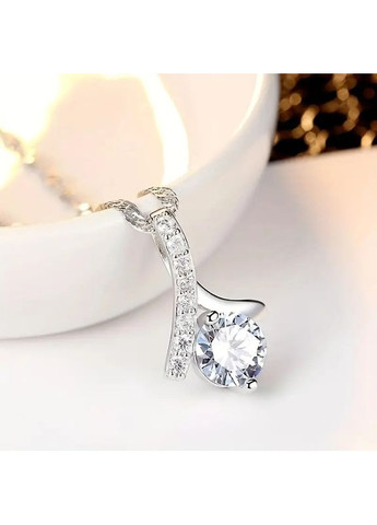 Кулон сріблястий на ланцюжку у формі краплі з білим кристалом AurumLux021 Liresmina Jewelry (354379812)