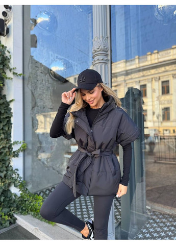 Женский удлиненный жилет с капюшоном и поясом. MonCher (352529278)