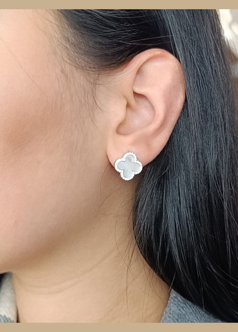 Серьги серебряные с перламутром и цирконием "Клевер" (Арт.22111487034) Shatlen Сережки (329727510)