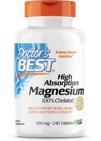 Магній хелат High Absorption Magnesium 100% Chelated 100 mg 240 Tablets Doctor's Best (282927213)