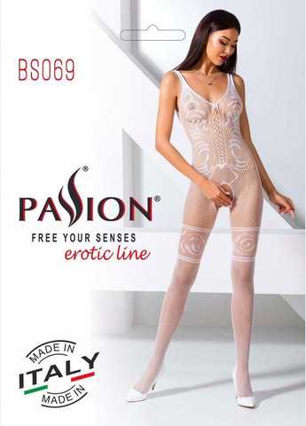 Бодистокинг BS069 white, комбинезон, имитация чулок и боди Passion (303887302)