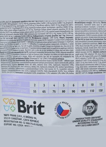 Сухий корм GF VetDiet Cat Gastrointestinal для котів, при порушеннях травлення, з оселедцем, лососем, яйцем та горохом, 400 г Brit (323154052)