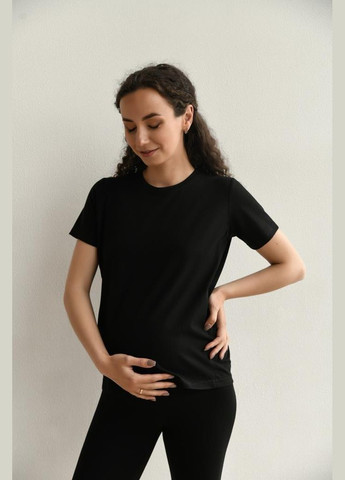Черная трикотажная футболка для беременных и кормящих мам черная Мамин Дім