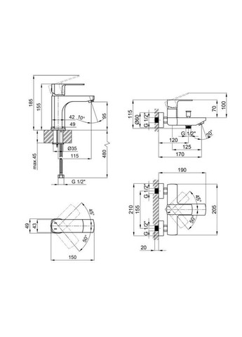 Комплект смесителей для раковины и ванны Lipno 2в1: (QTLIPNO1023101CB+QTNH3023101DCB) Qtap (315632735)